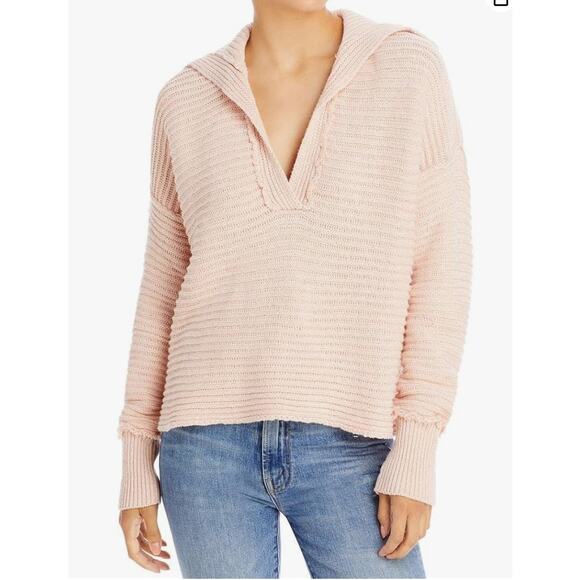 Free People Marlie Pullover Sweater Dusty Pink Size L Slouchy V-Neck Ribbed Knit - Picture 1 of 11
